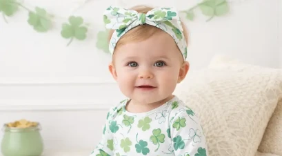 Infant with Shamrock Headband and Onsie